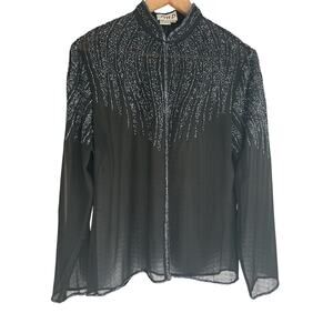 Vintage JMD New York Size Medium Black Beaded Sheer Evening Jacket